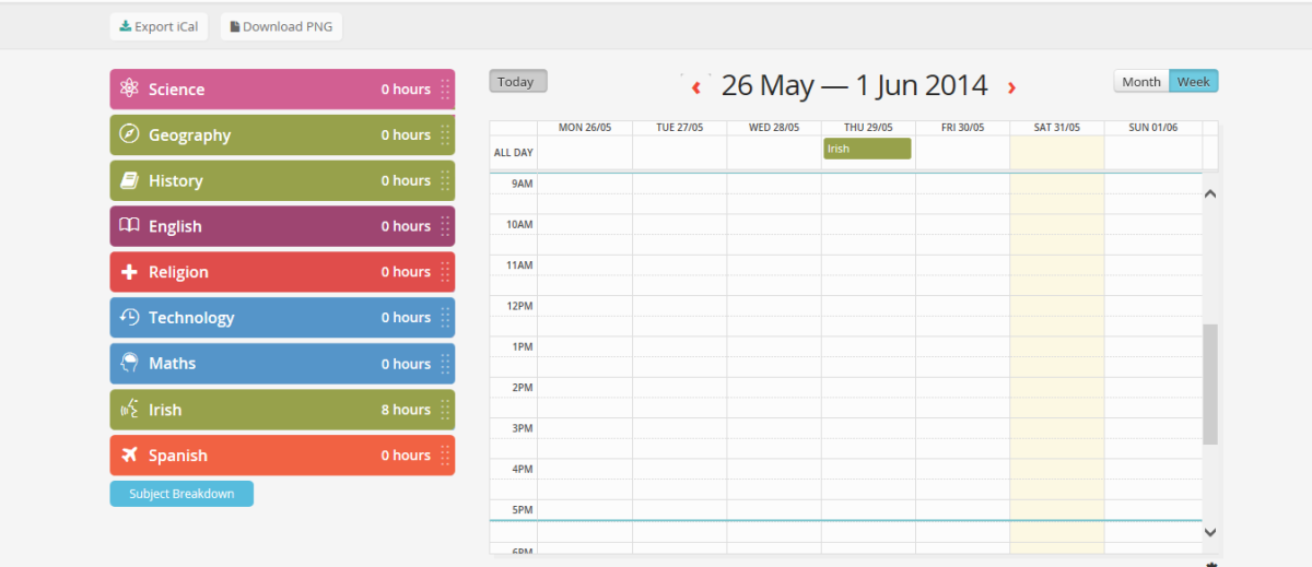 The calendar tool allows you to organise your study for the coming weeks in all your subjects. Neat!