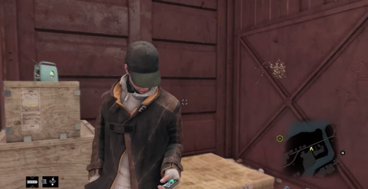 Aiden leaves his hi-tech hideout via container crane, his eyes never leaving his phone.