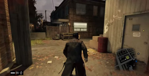 Aiden canvasses the area near the Wards, trying to break into a ctOS Centre in Watch_Dogs.