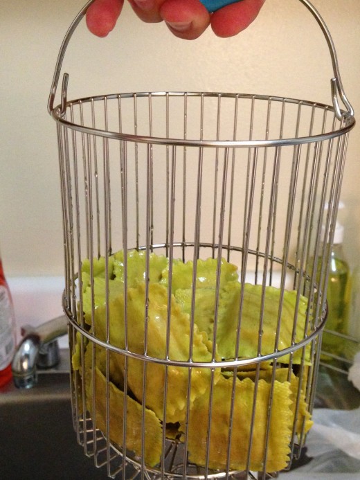 My fancy pasta cooker has a basket for he pasta.
