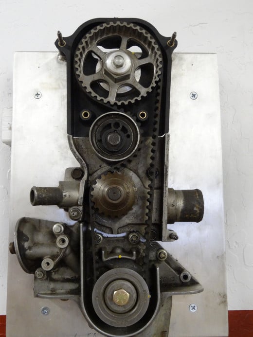This timing belt also drives the water pump. The tension on the timing belt is also on the water pump.
