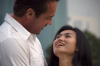 Couple in the park talking