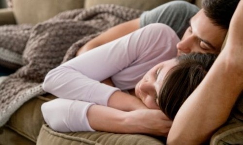 A couple cuddling