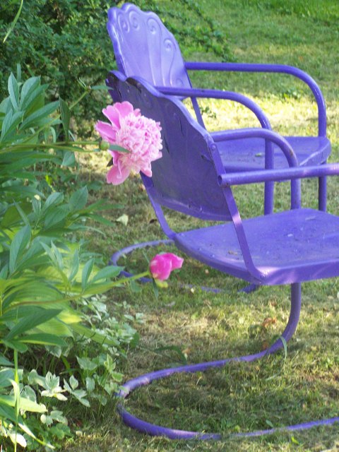 purple chairs with pink flower
