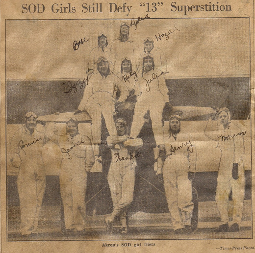 The Squadron of Death girls posing in front of one of their planes. The Squadron of Death girls posing in front of one of their planes.