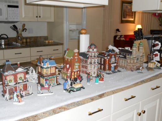 The kitchen marble shelf needs to be cleaned and polished before I can add the Department 56 Christmas in the City display!