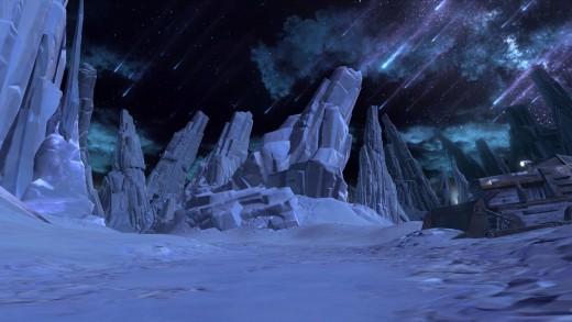 The Planet Ilum as seen if you turn off your HUD and look up at the sky, with the icy mountains in the background