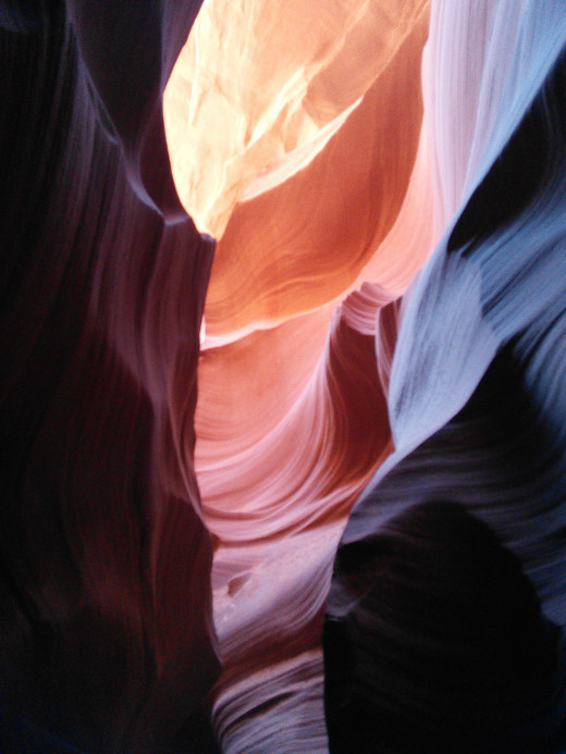 Looking up at Sun Light on Walls of Lower Antelope Canyon