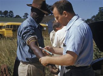 Blood being drawn from a 'volunteer' during the Tuskegee Syphilis Experiment.