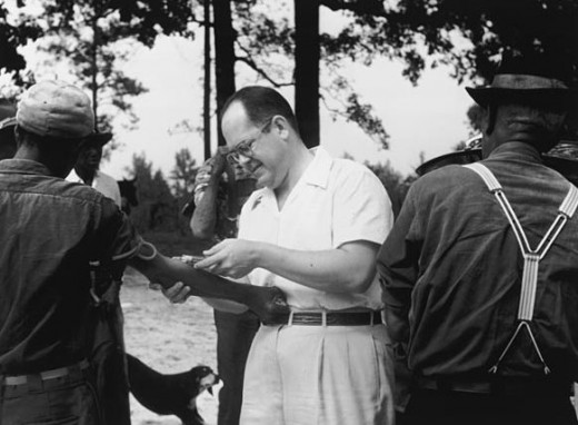 An examination being conducted during the Tuskegee Syphilis Experiment.
