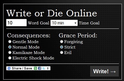 Write or Die's dashboard