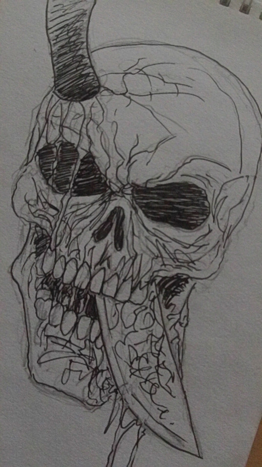 A skull with a knife through it's head