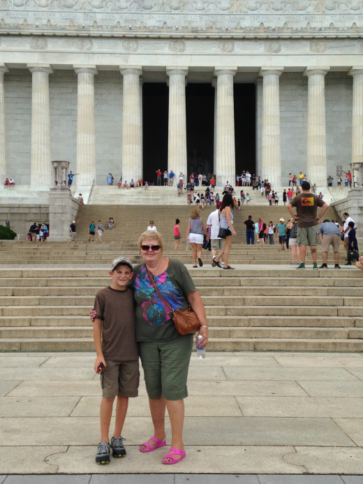 GRANDSON GRAYSON AND WIFE MARY IN FROM OF LINCOLN MEMORIAL