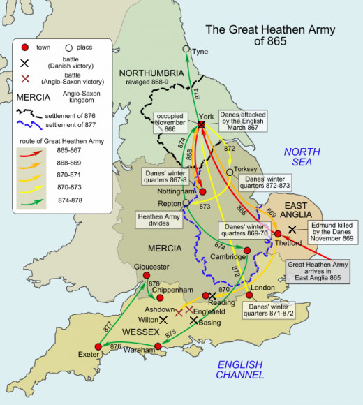 'The Great Heathen Army' was how the Danes were described when Ragnar's sons came to exact revenge for the death of their father at the handsof Aelle, king of Bernicia - Northern Northumbria     
