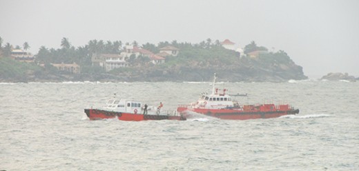 Boats arriving the Galle Harbour.