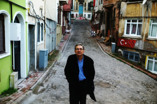 Mr. Pamuk in the Balat neighborhood of Istanbul.