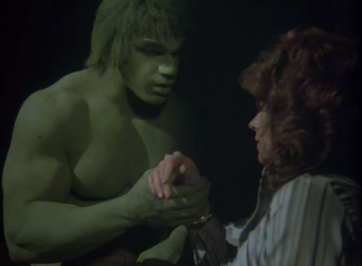 Lou Ferrigno broadens the Hulk character with his portrayal of the Hulk as a caring creature, concerned about the Dr's injury.