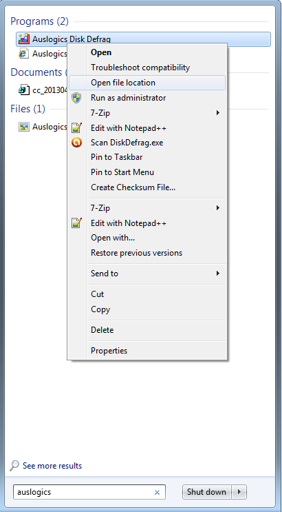 Finding the file location.