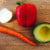 Vegetables, uncut (red bell pepper, carrot, avocado, and onion)