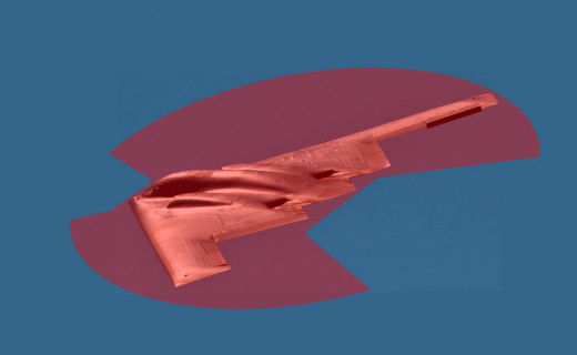 Since the batwing B-2's engines are buried inside, the rear radar cross section of the B-2 combined with the stealthy front triangle shape gives the B-2 a "bowtie" radar return, large on the sides and small on the front and rear.
