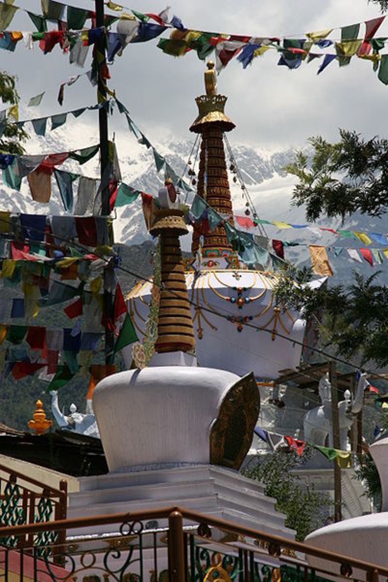 Tibetan Stupas below the Tsuglag Khang Temple in McLeod Ganj at Dharamsala