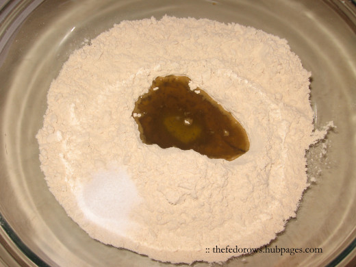 Mix the first three ingredients together: flour, oil, salt. 