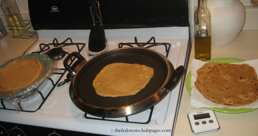 Prepare your assembly line to cook the tortillas!  