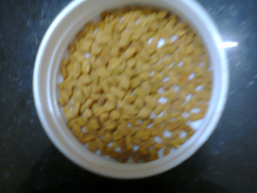 fenugreek (known as methi or mentulu) for frying to top the recipe