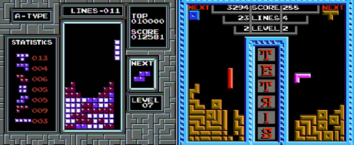 The Nintendo Version (Left) Was Visually More Impressive than the Tengen Version (Right), but the Tengen Game Had a Lot More Stuff Going on for It. The Cooperative Tetris Mode Was Awesome, and so Was Two Player Regular Tetris.