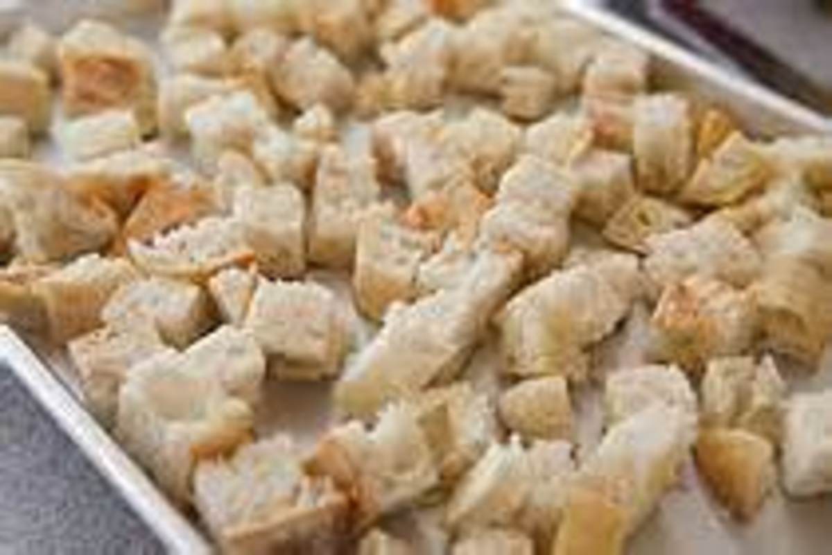 bread cubes ready to be added to scalded milk