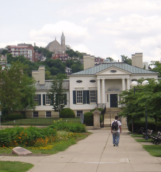 Facing the Taft Museum as I was walking thru Lytle Park. Immaculata Church in the background on top of Mt. Adams  in Cincinnati