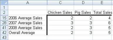 Examples of Subtotals created using the Subtotal button in Excel 2007 or Excel 2010.