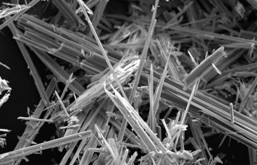 Asbestos fibres, as seen through an electron microscope
