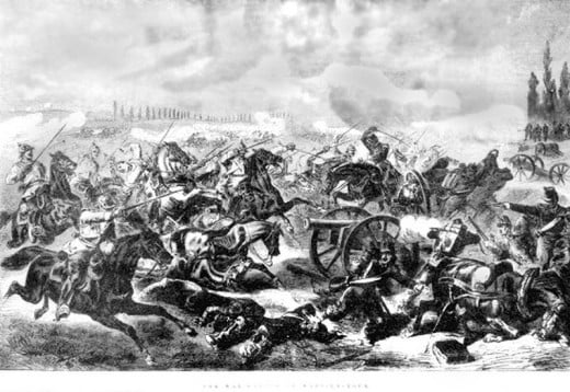 Prussian cavalry under Major General Friedrich von Bredow overrun French artillery at Mars-la-Tour in one of the few successful cavalry charges in modern history. Von Bredow used gun smoke to obscure his attack.