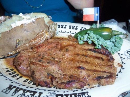 This is a regular steak dinner at the Big Texas Steak Ranch.