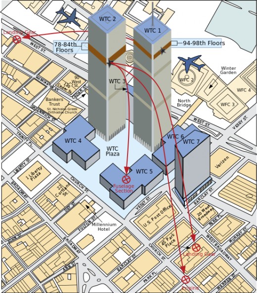 Illustration of the planes trajectory into the WTC Towers