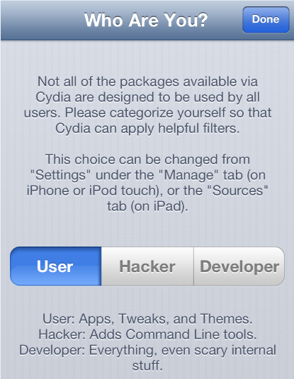 A jailbroken iPhone and IOS spotting Cydia 