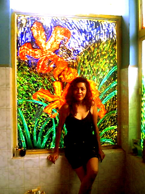 The Author Poses In Front Of Her Beautiful Painted Window 
