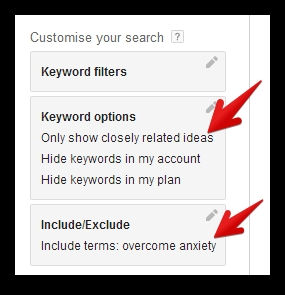 Keyword filters in Google adwords tool