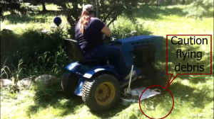 The mower operator can often mow over unseen objects that will be projected out of the mower opening. 