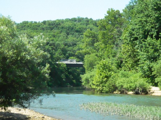 Looking upstream to Highway 65 bridge over Buffalo River