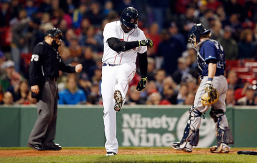 David Ortiz kicks the dirt out of frustration during a losing streak earlier this season