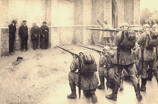 German soldiers executing Belgian civilians during the early stages of their occupation of the country in 1914.