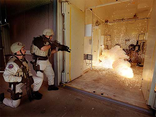 The explosion of a flash-bang stun grenade stuns an enemy by simultaneously blinding and deafening them for 5-10 seconds. 