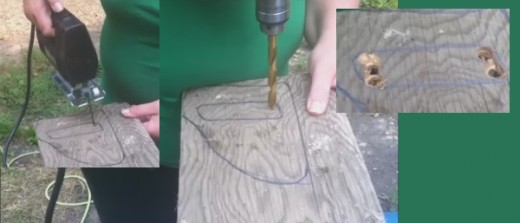 After marking the plywood you will need to drill holes in the corners of the inner handgrip. These holes will allow the insertion of the jigsaw blade plus make nice round radius corners inside the handgrip. 