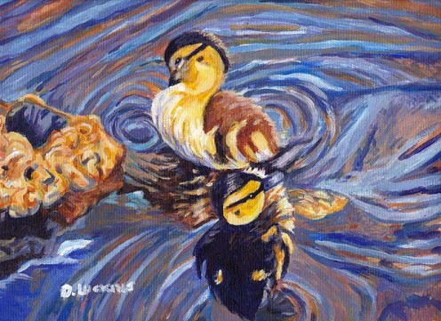 2 Ducklings Souls, an acrylic painting on loose canvas.
