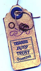Distressed Tag Trimmed with Metals, Leather and Stamping