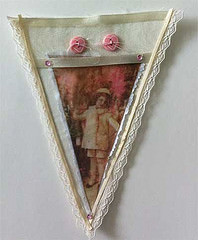 Vintage Holiday Pennant with Image Transfer of Child in White Coat