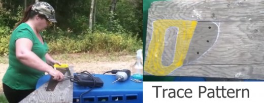 Use the yellow hacksaw handle to trace the hand grip and use the old handsaw blade to trace the excess portion of the handle that will protrude onto the old blade allowing for the bolt pattern.