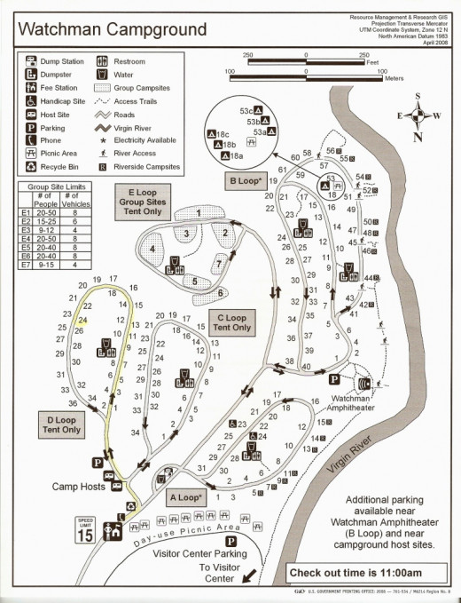 Watchman Camp grounds Map 